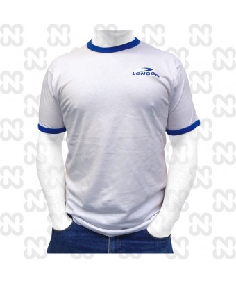 T-SHIRT LONGONI BIANCO CON PROFILI BLU ROYAL COTONE 100%-TAGLIA L